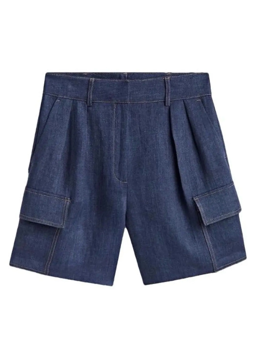 NWT Massimo Dutti Womens Blue Cargo Linen Bermuda Shorts Size 8